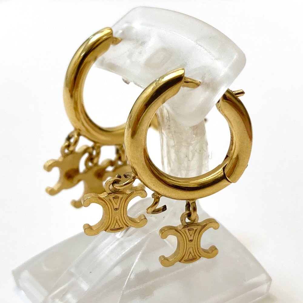 rm) CELINE セリーヌ トリオンフ ピアス フープ ゴールドカラー 金色 アクセサリー ※中古 パーツ取れ 折れ有 難有 ジャンク品 現状渡し拍卖