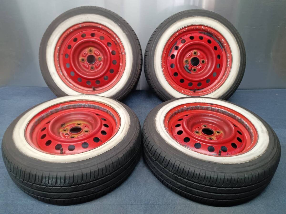 ★8-8.5分山★21年製★ トーヨーSD-7 185/65R15 スチールホイール ホワイトリボン 15×6J 4H-100 4本セット B342拍卖