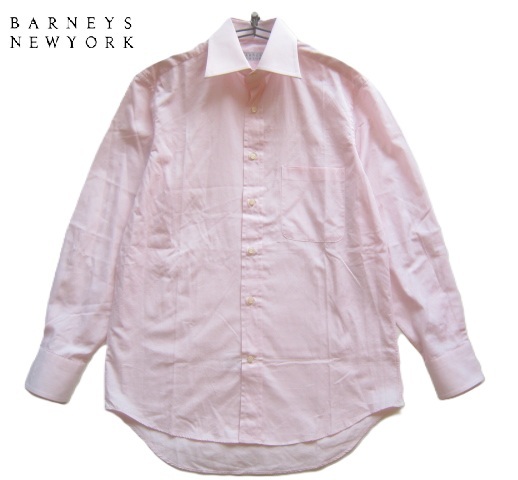 美品イタリア製!!バーニーズニューヨーク BARNEYS NEW YORK*美シルエット 胸ポケット付き ドレスシャツ 39 実寸M 淡いピンク拍卖
