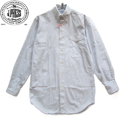 美品!!ジェイプレス J.PRESS*90sヴィンテージ フラップポケット付き ストライプ柄ボタンダウンシャツ 37 実寸S 白×紺 Y2K アーカイブ拍卖