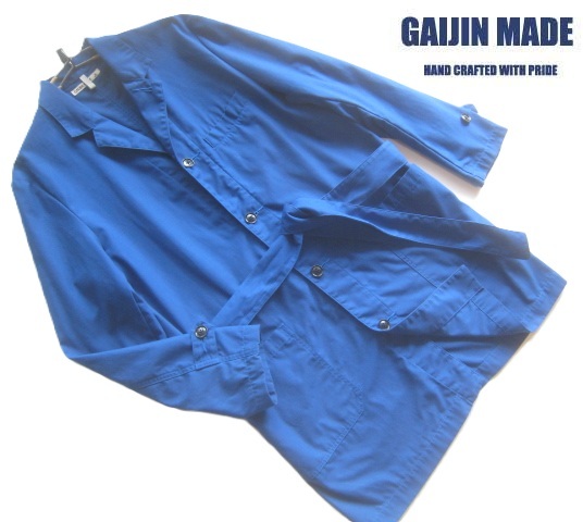 美品日本製!!ガイジンメイド GAIJIN MADE ハリラン*ベルト付き ポリコットンワークコート 1 S 青 ハリウッドランチマーケット ショップ拍卖