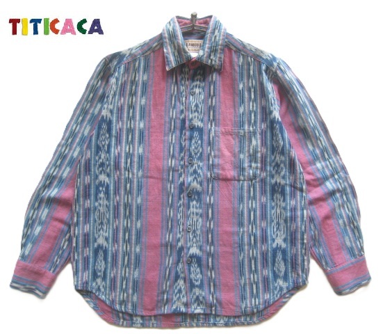 美品!!チチカカ TITICACA AMIGO*ネイティブストライプ柄コットングアテマラシャツ M拍卖