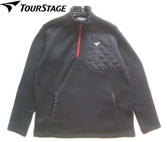 美品!!ツアーステージ TOURSTAGE*ロゴ刺繍 立ち襟ハーフジップフリーススウェット LL 黒×赤 ブリヂストン ゴルフ GOLF 大きいサイズ拍卖