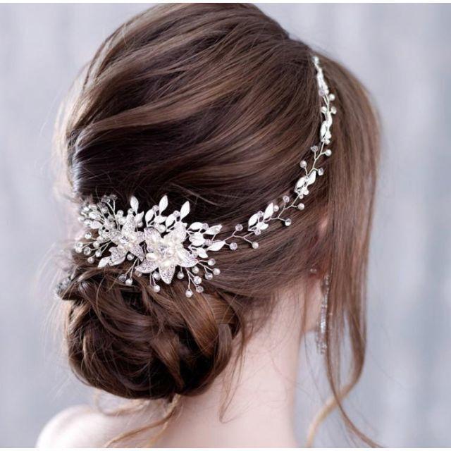 ヘッドドレス シルバー ウェディング 髪飾り ヘアアクセサリー パール 成人式 撮影 イベント 発表会 和装 拍卖