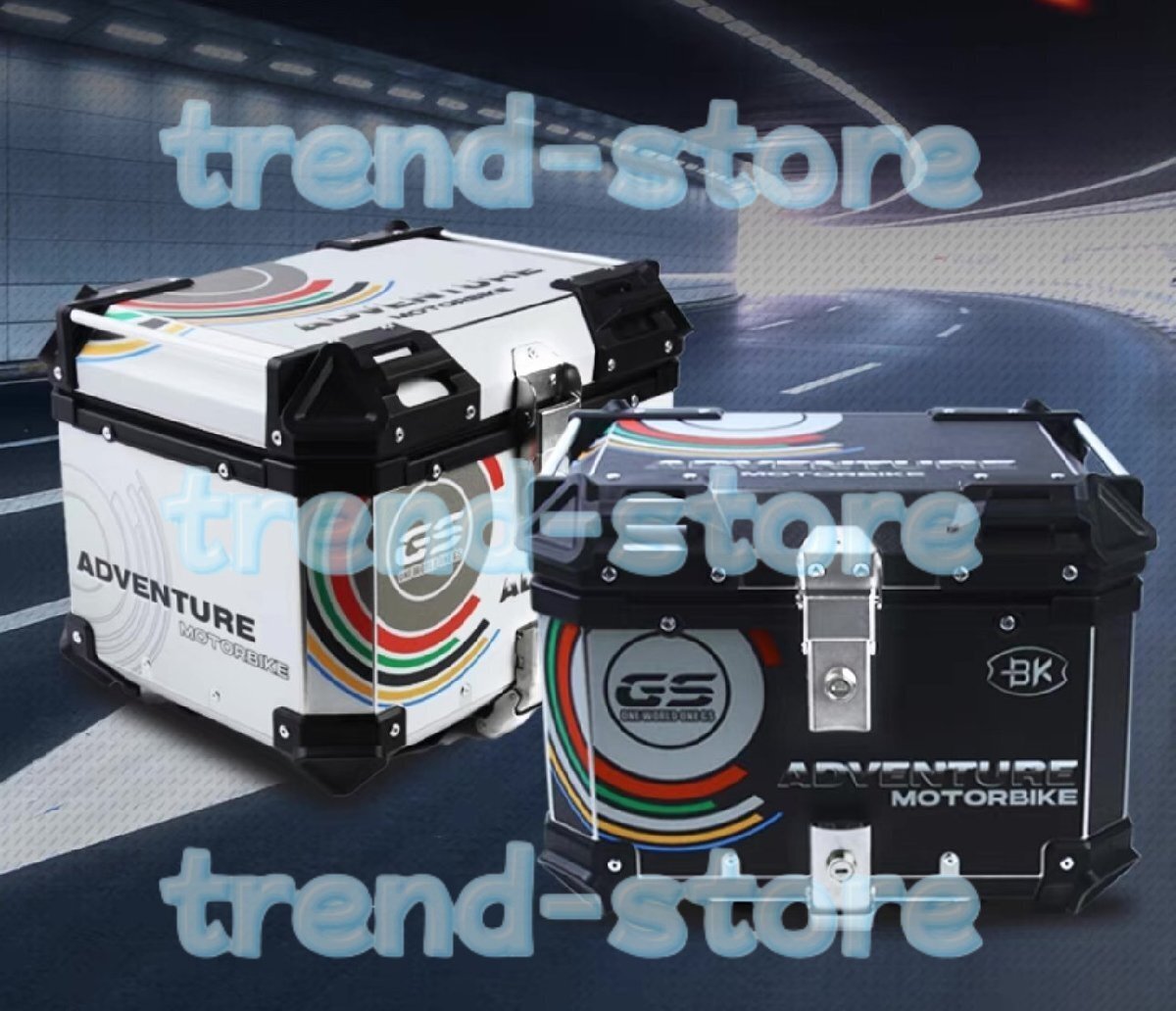 新入荷★バイク リアボックス 大容量45L アルミ トップケース バックレスト付き 革張り 防水防塵 取付ベース付 鍵2本付ヘルメット収納拍卖