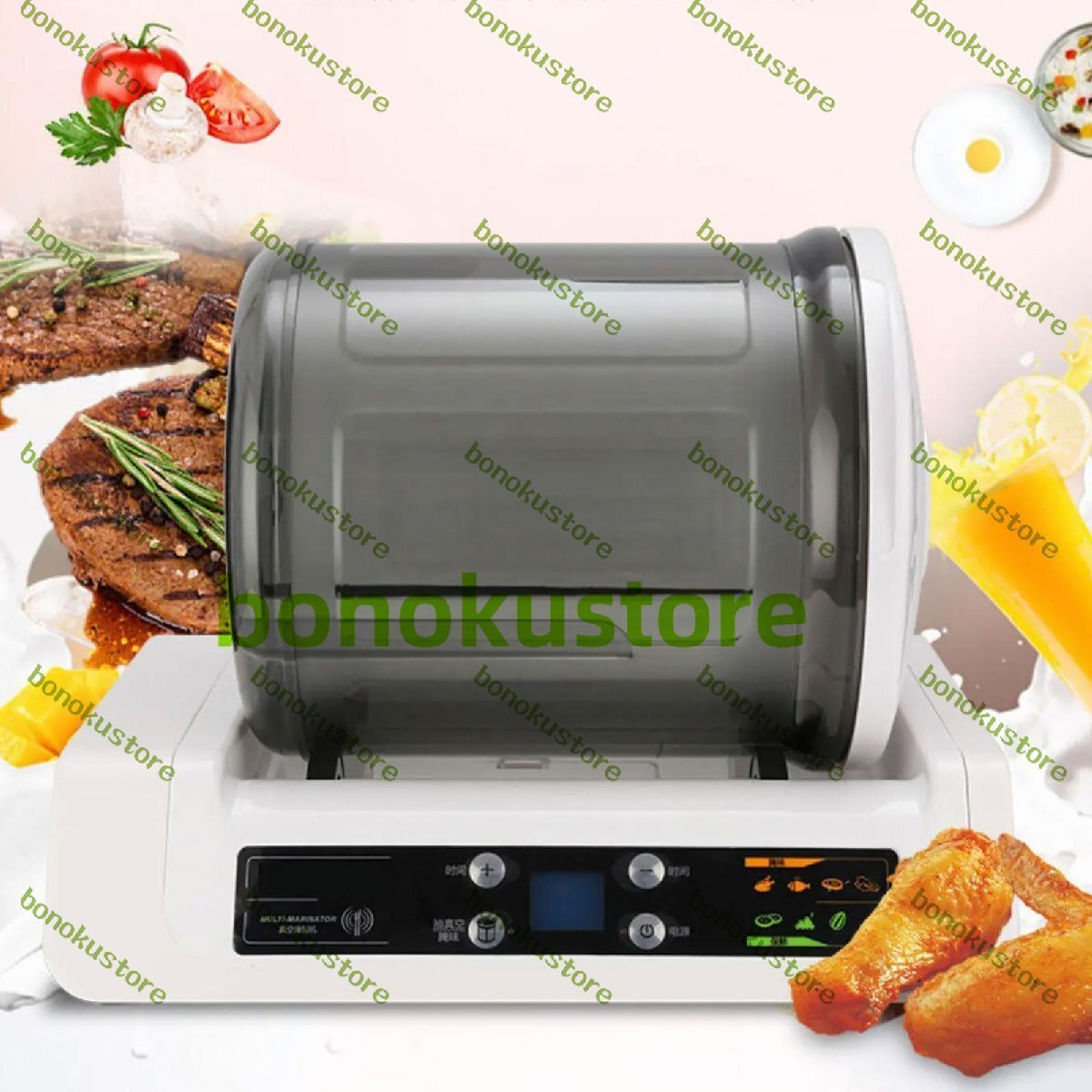 5L ドラム ピクルス機、4W 業務用真空タンブラー マリネーター LED デジタル ディスプレイ 10時間タイマー チキン シーフード 牛肉用拍卖