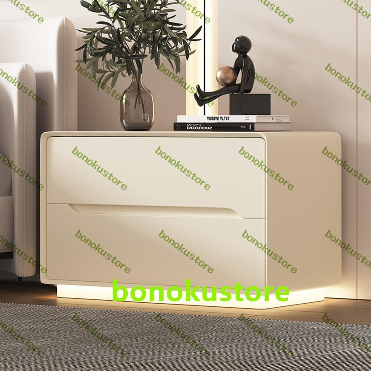 ベッドサイドテーブル LED ライト付き ナイトテーブル サイドテーブル ベッド横 床?? サイドチェスト ベッドサイド 収納 70*40*50cm拍卖