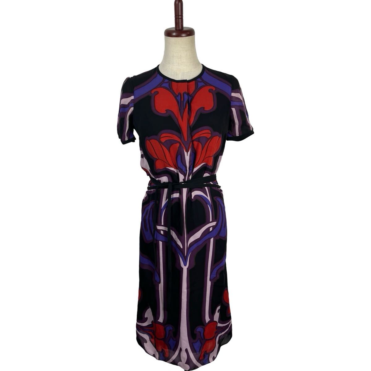 美品高級 GUCCI グッチ シルク100 レディース 総柄 ワンピース ドレス 36拍卖