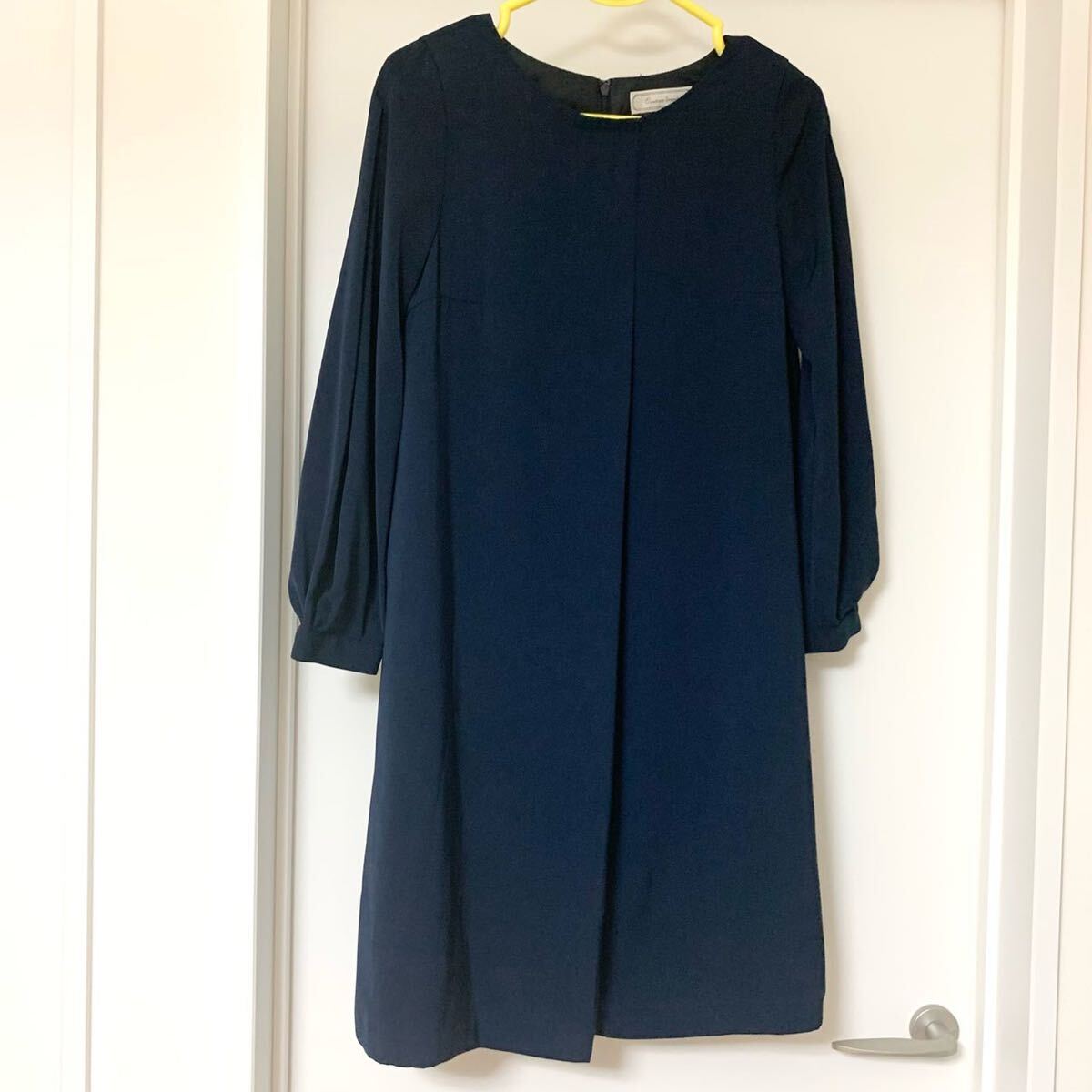 Aラインジョーゼット無地長袖ワンピース couture brooch 紺色 ネイビー クチュールブローチ ひざ丈ワンピース フォーマル拍卖