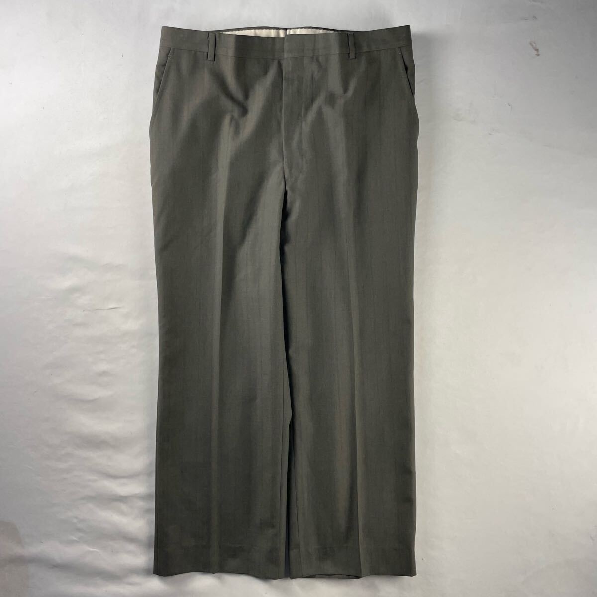 US Vintage 70s STAFFORD ノータック くすみカラー モスグリーン ストライプ ロケットタロン TALON フレア ワイド スラックス トラウザーズ拍卖