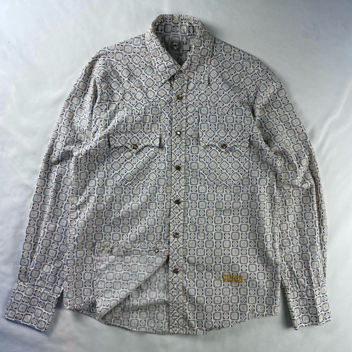 US Vintage 00s CINCH コットン 幾何学 装飾 民族 エスニック 刺繍 パールスナップボタン デザイン 総柄 ハンティング ウエスタンシャツ拍卖