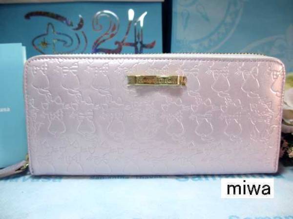 送無料 35%引 サマンサタバサ 限定 おしゃれキャット マリー 型押 牛革 ラウンドジップ ファスナー 長財布 紫 未使用 証明書付 ディズニー拍卖