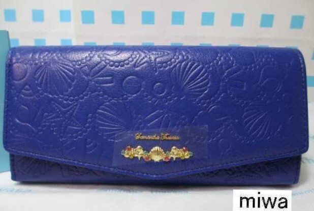 送無 10%引 サマンサタバサ 限定 リトルマーメイド アリエル 型押 牛革 かぶせ 長財布 紺 新品 証明書付 包装無料 ディズニー プリンセス拍卖