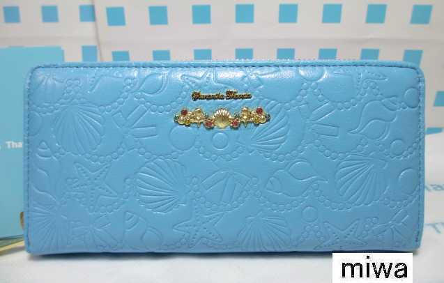 送無 5%引 サマンサタバサ 限定 リトルマーメイド アリエル 型押 牛革 ラウンドジップ ファスナー 長財布 ブルー 新品 証明書付 包装無料拍卖