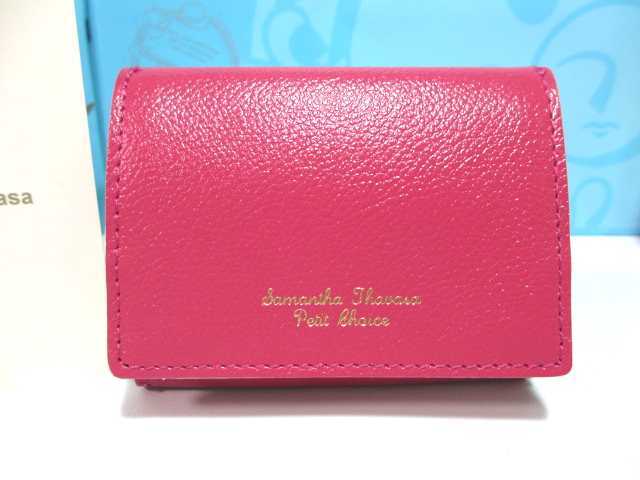 送料無料 60%引 サマンサタバサ 限定 ロゴ入 牛革 シンプル 三つ折り財布 折財布 ミニ財布 フューシャ ピンク 新品 証明書付 乃木坂46拍卖