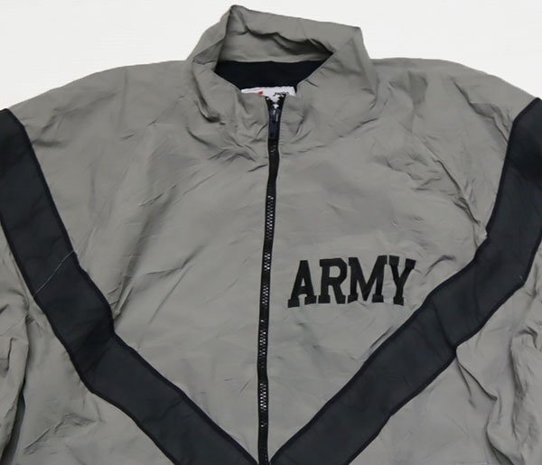 MJ55米軍実物ARMYアメリカ古着トレーニングジャケット切り替えナイロンジャケットLビッグサイズ/グレー系ミリタリージャケット/オールド&拍卖
