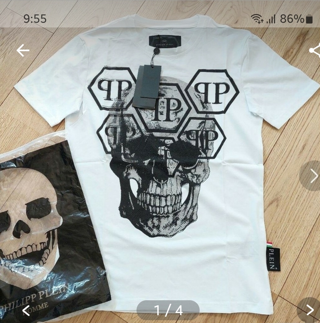 新品 Philipp Plein フィリッププレイン ドクロ スカル 白 ロゴ拍卖