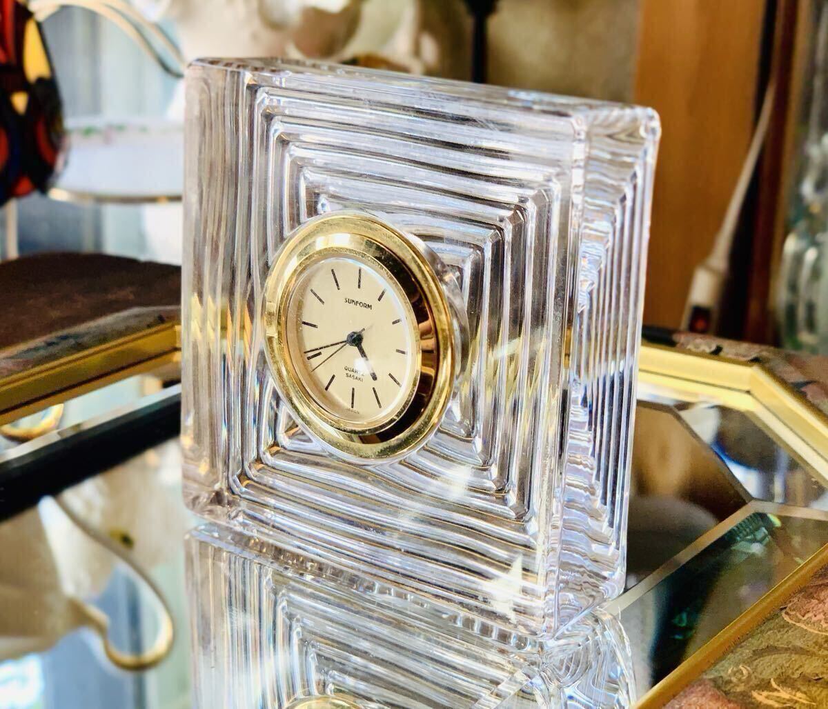 【訳あり】クリスタル 時計 置き時計 ガラス製 置物 クロック ゴールドリング ササキクリスタル ディスプレイ拍卖