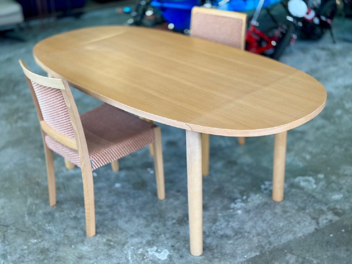 ★maruni マルニ木工 バタフライ 伸長式 ラウンド ダイニングテーブル + チェア 2脚セット! 幅1217~1740㎜ 幅850㎜ 高さ700㎜拍卖