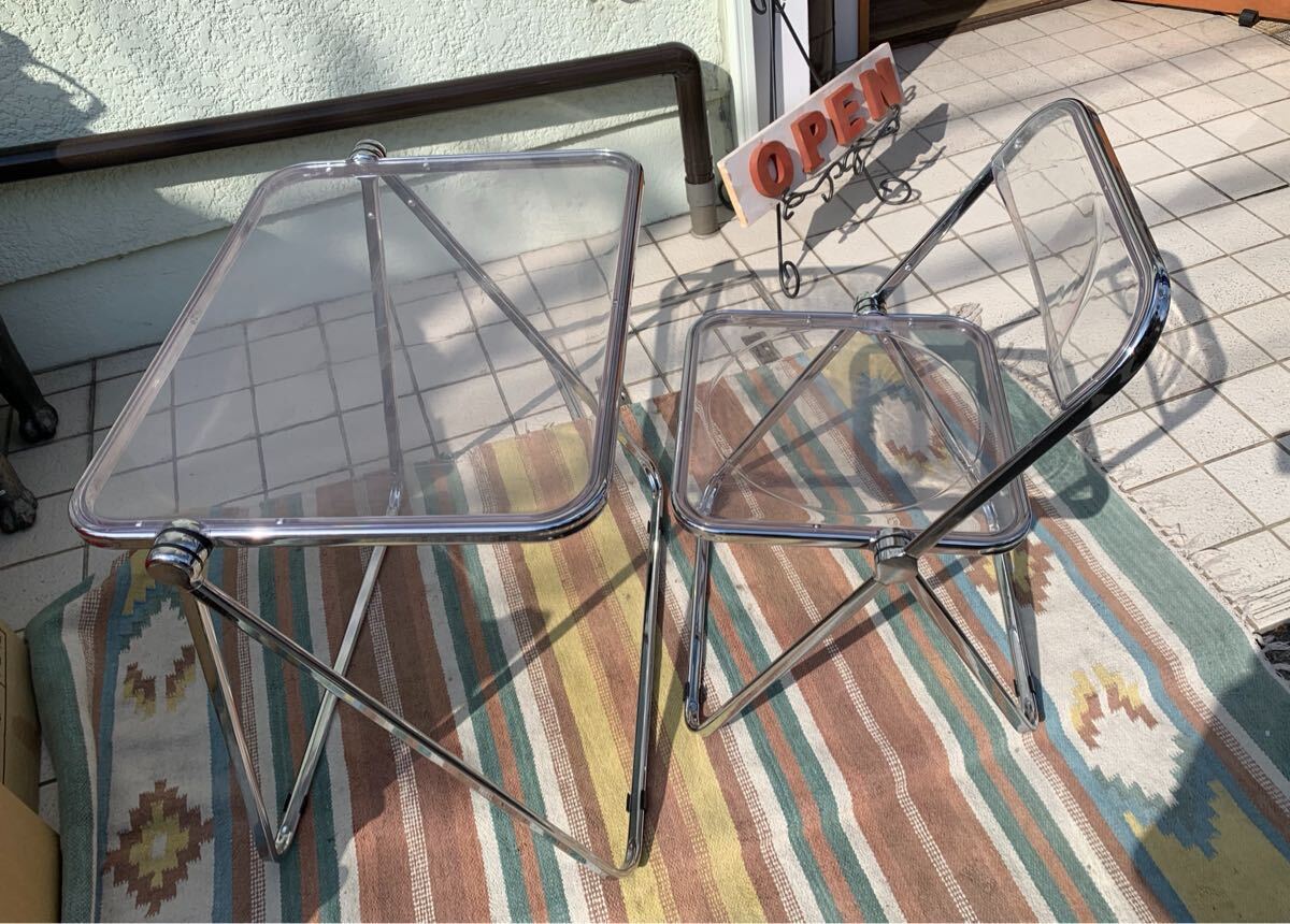 N03-69★ 折りたたみ クリアデスク&チェア 透明 おしゃれ デスク幅約70×奥行き50×高さ67/椅子幅47.5×座面高さ42×奥行き49(cm)拍卖