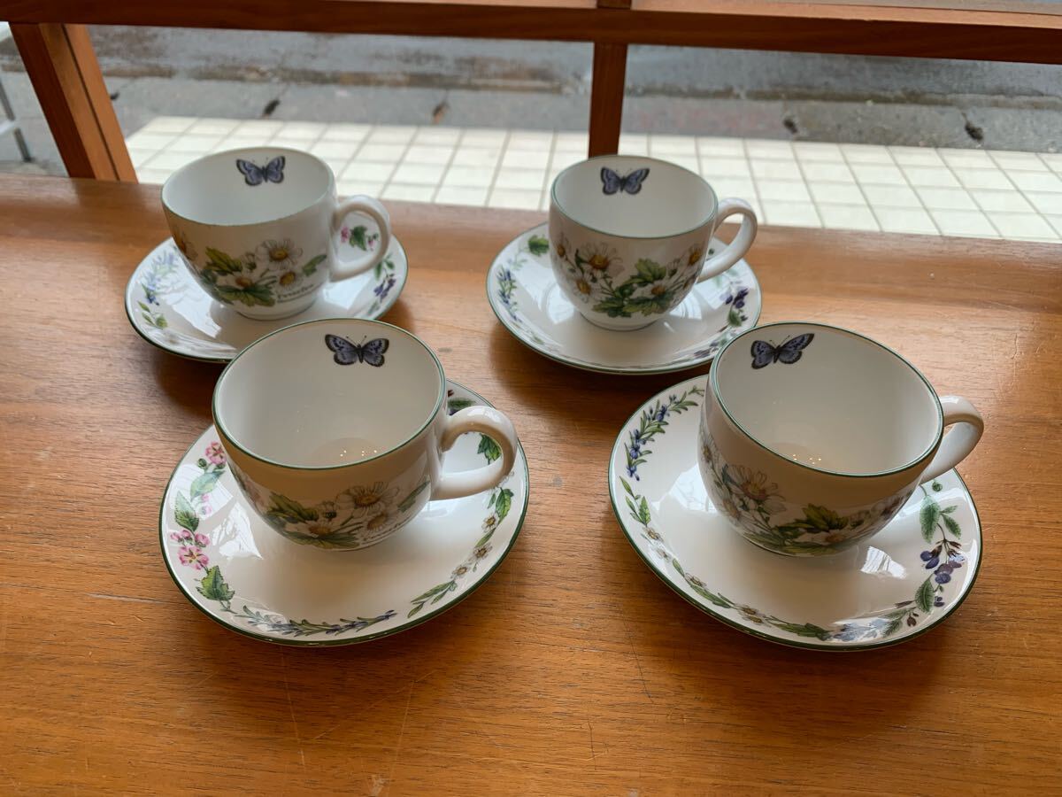 N03-23★ROYAL WORCESTER ロイヤルウースター カップ ソーサー 4客セット / カップ直径約8×高さ7 ソーサー直径約15×高さ2(㎝)拍卖