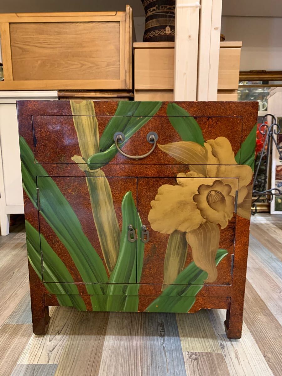 N03-04★ 箪笥 キャビネット アジアンデザイン 中国 花柄 小箪笥 幅約51×奥行き45.5×高さ56(㎝)拍卖
