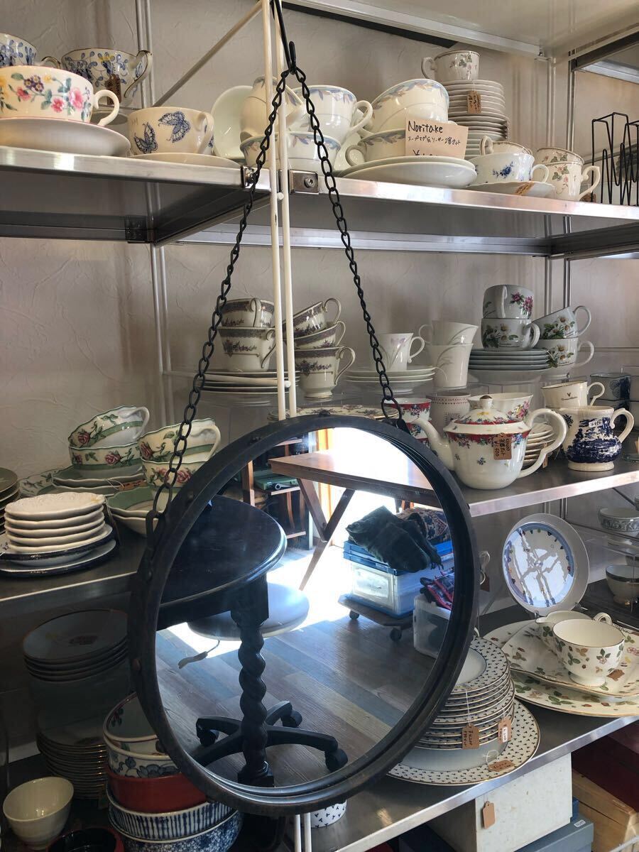 G0321★ROUND MIRROR 鏡 丸型 家具 インテリア おしゃれ リビング 玄関 壁掛け 長径40 奥行き4.4 拍卖