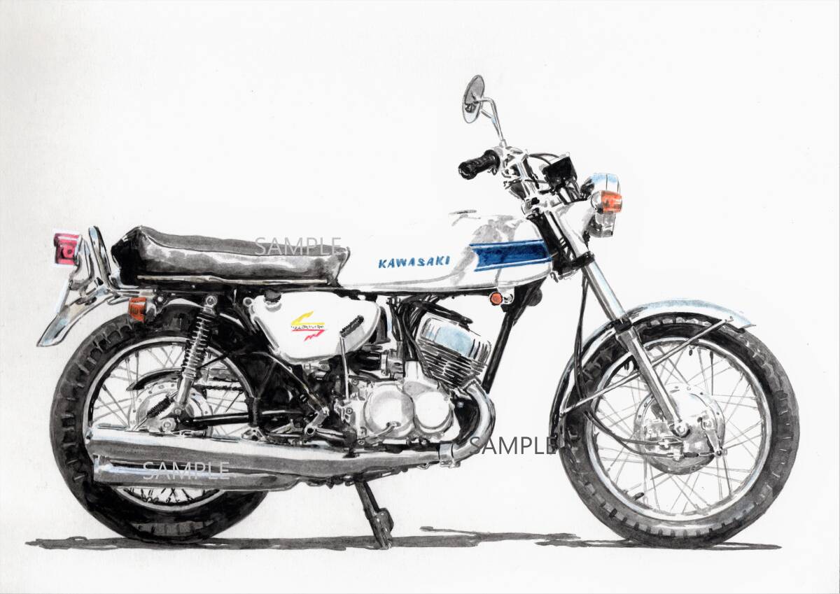 A4プリントです カワサキ 500SSマッハⅢ 水彩画 バイクイラスト   拍卖