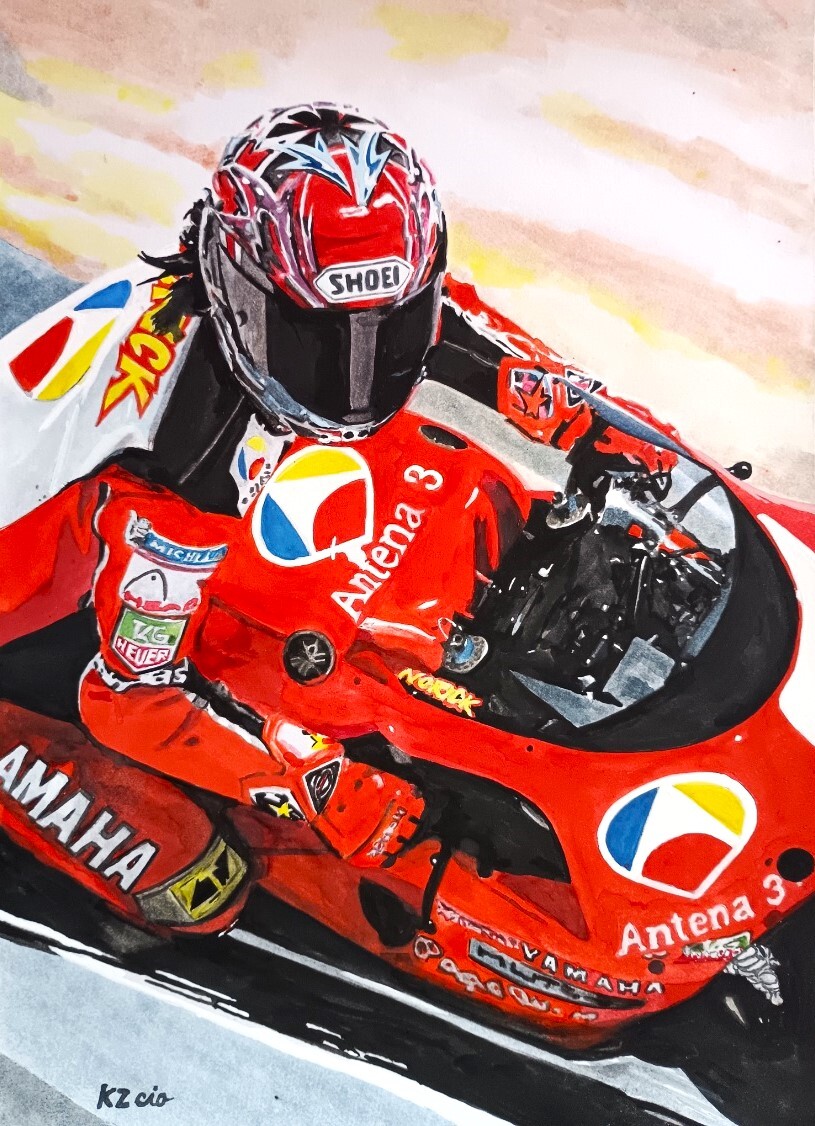 期間限定値下げ。原画です。アンテナ3 ヤマハYZR500 ノリックライディング水彩画 バイクイラスト 阿部典史拍卖