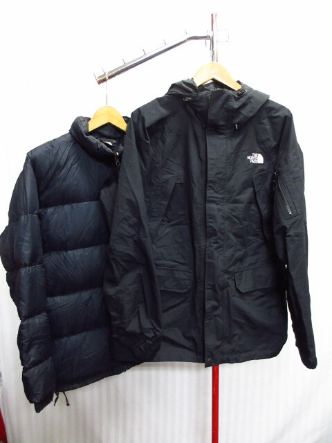 ノースフェイス ダウンジャケット付きマウンテンパーカー メンズL 黒 ダウンライナー付きGrace Triclimate Jacket 防寒ダウンコート02053拍卖