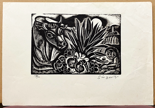 竹田鎮三郎『タイトル不明③』木版画  ed.14/50. 鉛筆サイン シートのみ 拍卖