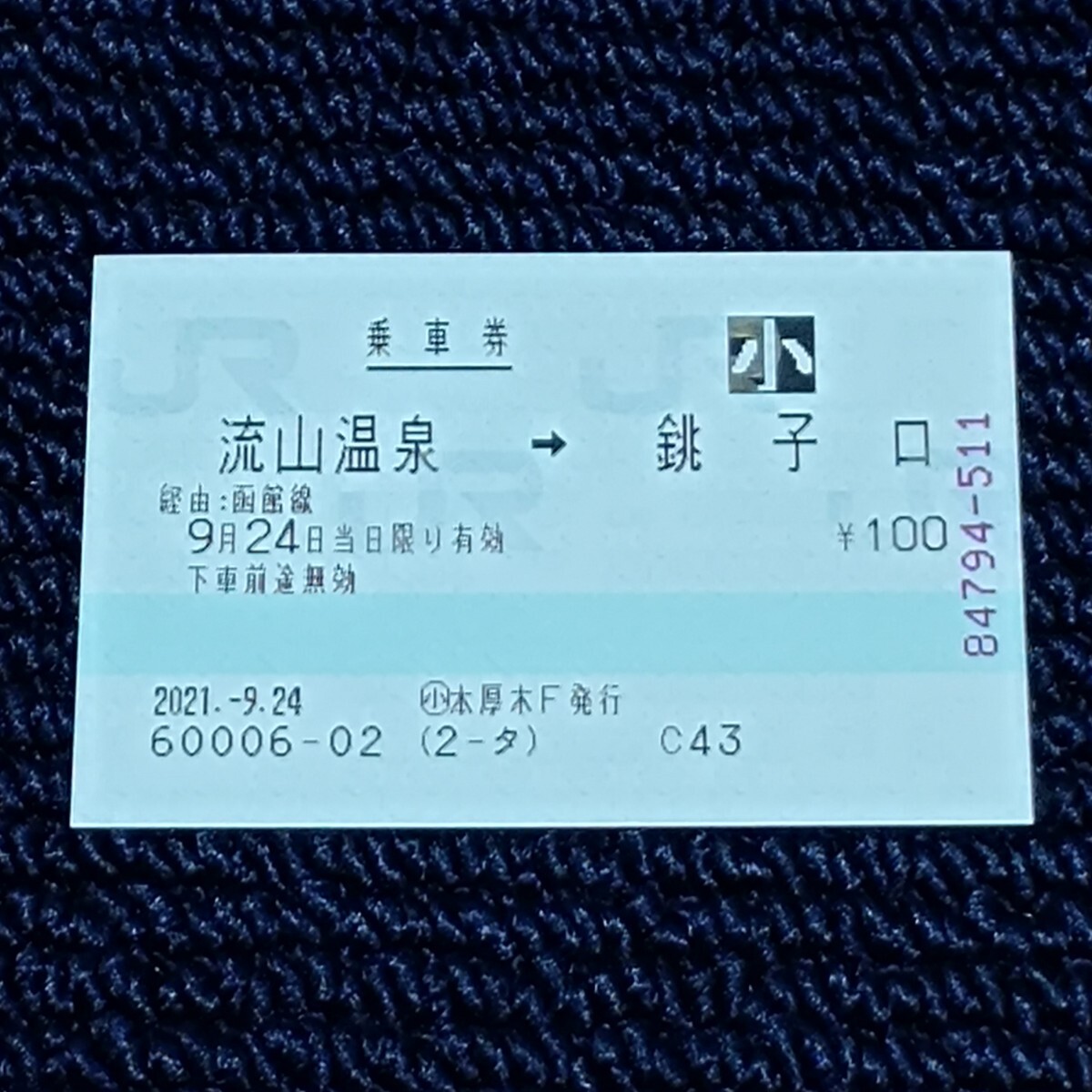 小田急トラベル本厚木 乗車券 流山温泉⇒銚子口(店舗営業最終日・廃駅⇒廃駅)JR北海道拍卖