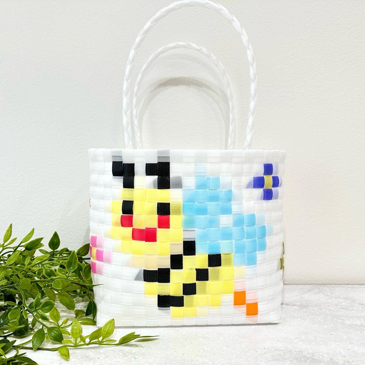 ★お散歩バック★プラかご★エコバッグ プラバッグ メルカドバッグ ppバンド ハンドバッグ ハンドメイド かごバッグ拍卖