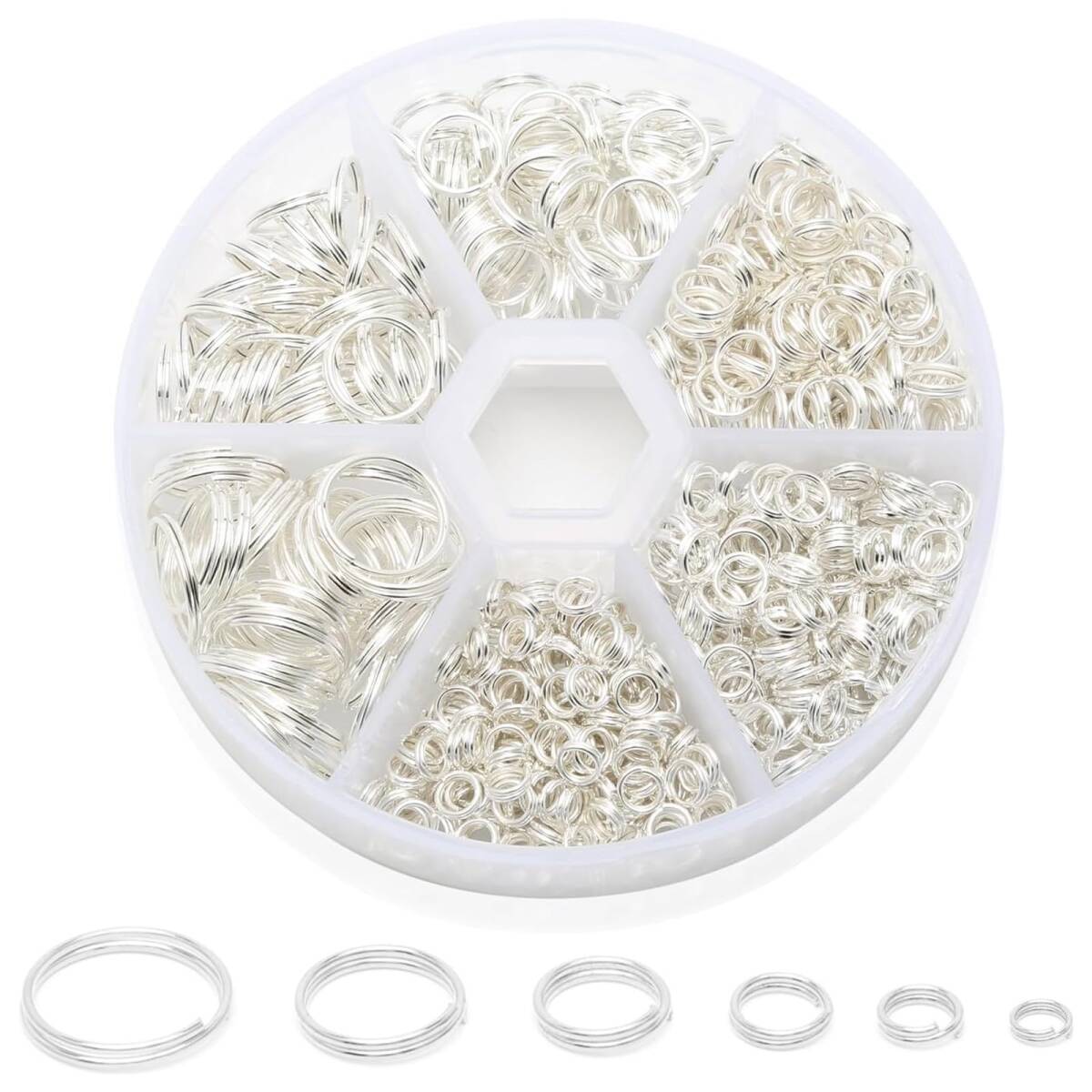 線二重カン ラウンドケース付 手芸用品 DIY用 4-12mm直径 (シルバー) 6種セット 二重丸カン 二重リング拍卖