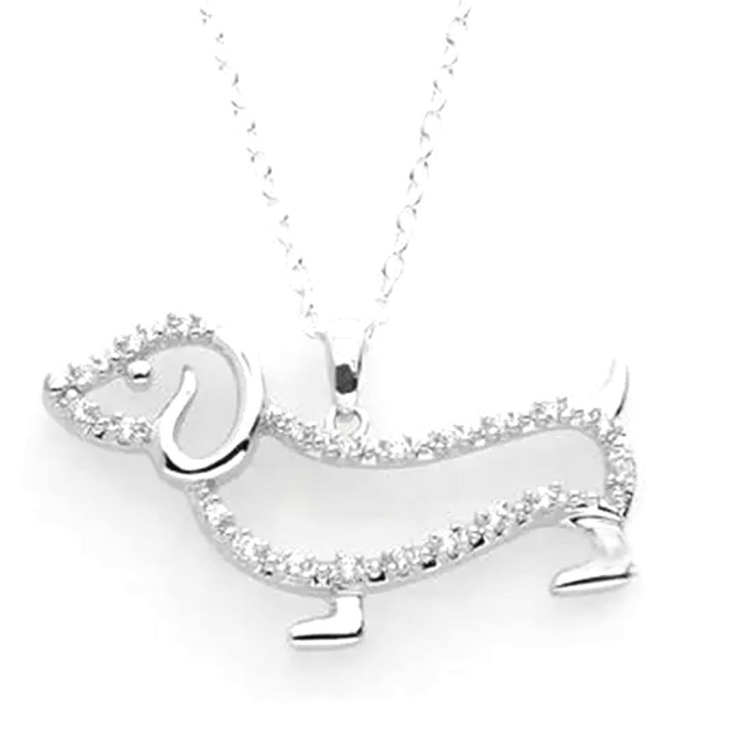 犬 ダックスフンド ネックレス クリスタル スワロフスキー プレゼント シルバー アクセサリー 小型犬 おしゃれ かわいい ギフト拍卖