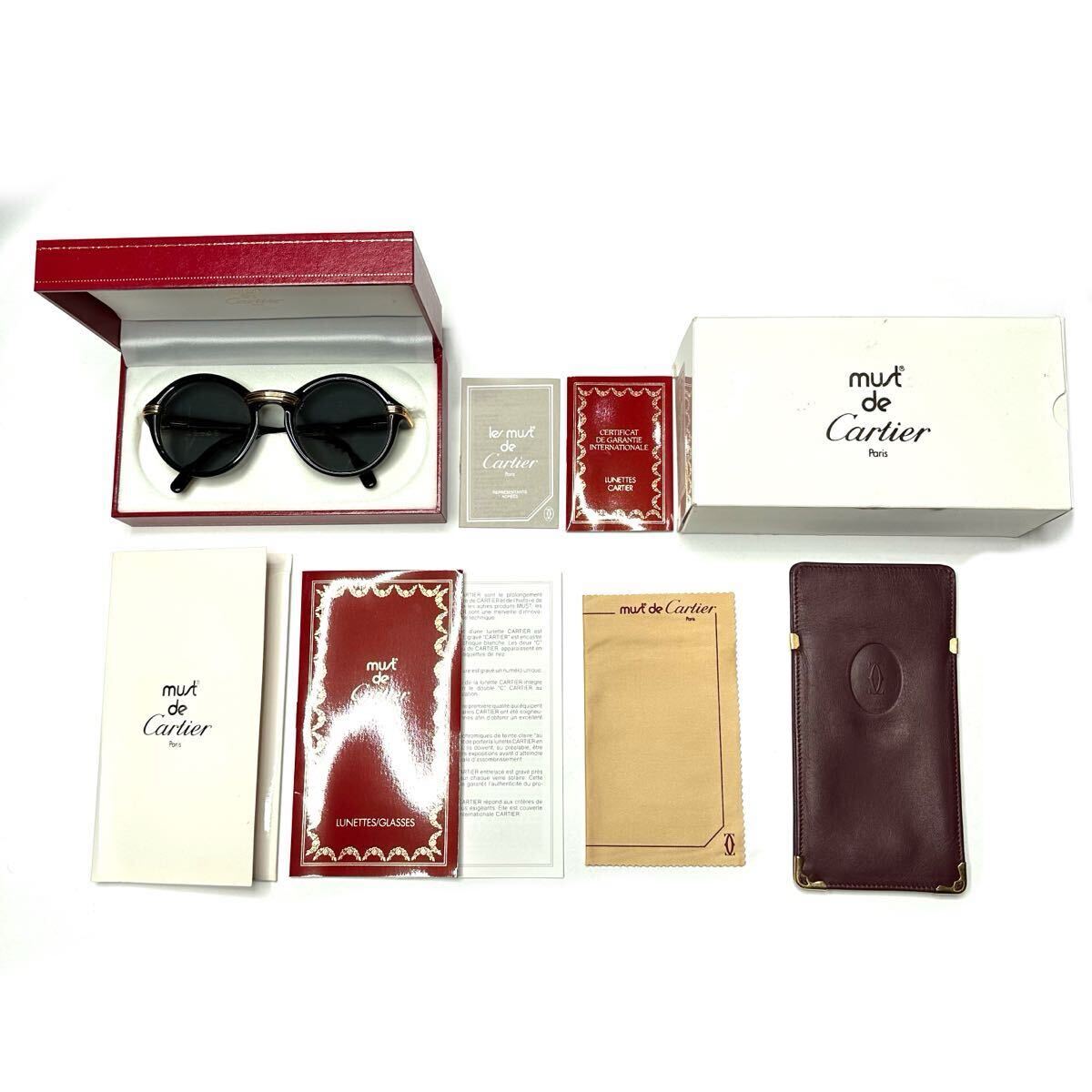 Cartier カルティエ サングラス トリニティ ヴィンテージ 90s ブラック ゴールド メガネ メンズ レディース 眼鏡 ウッドテンプル カニエ拍卖