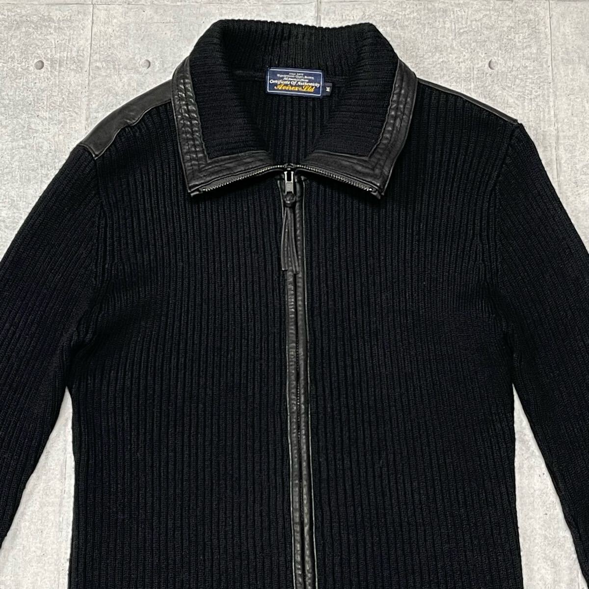 AVIREX LTD ニット×レザージャケット ジップアップニット セーター アヴィレックス アビレックス レザー切替え ブラック YL1716拍卖