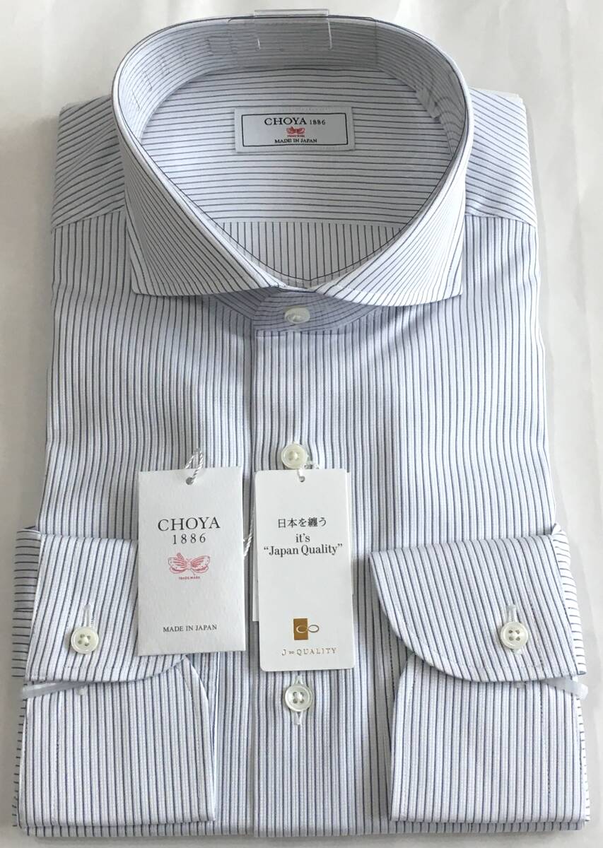 CHOYA1886 長袖カッタウェイ 日本製 綿100%100番手双糸 37-82 ストライプ チョーヤ 山喜 定価14.300円拍卖