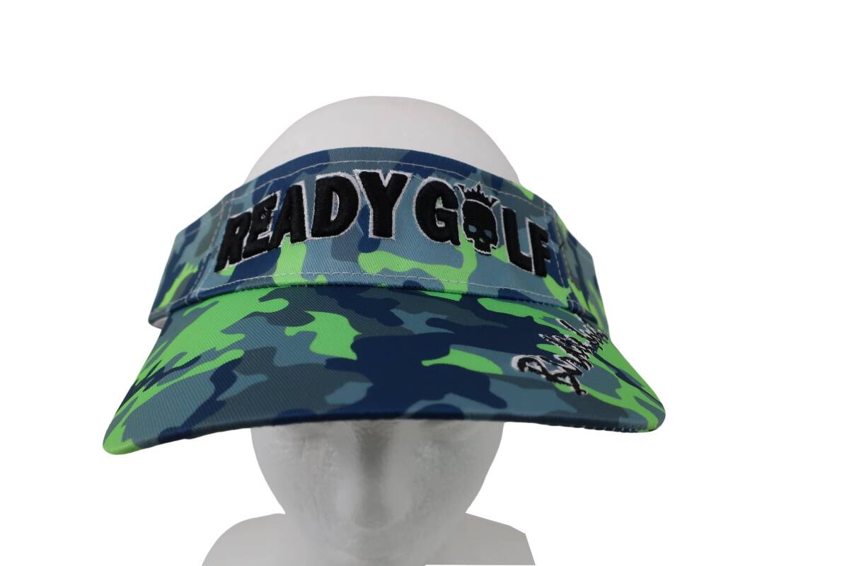 【10%オフ】【美品】READY GOLF サンバイザー 青黄緑カモフラ柄 メンズ フリーサイズ ゴルフ用品 2502-0150 中古拍卖