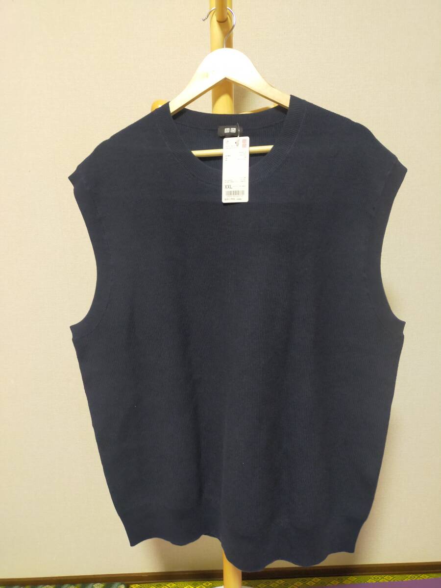 未使用品 ユニクロ オーバーサイズクルーネックベスト XXLサイズ 69 ネイビー拍卖