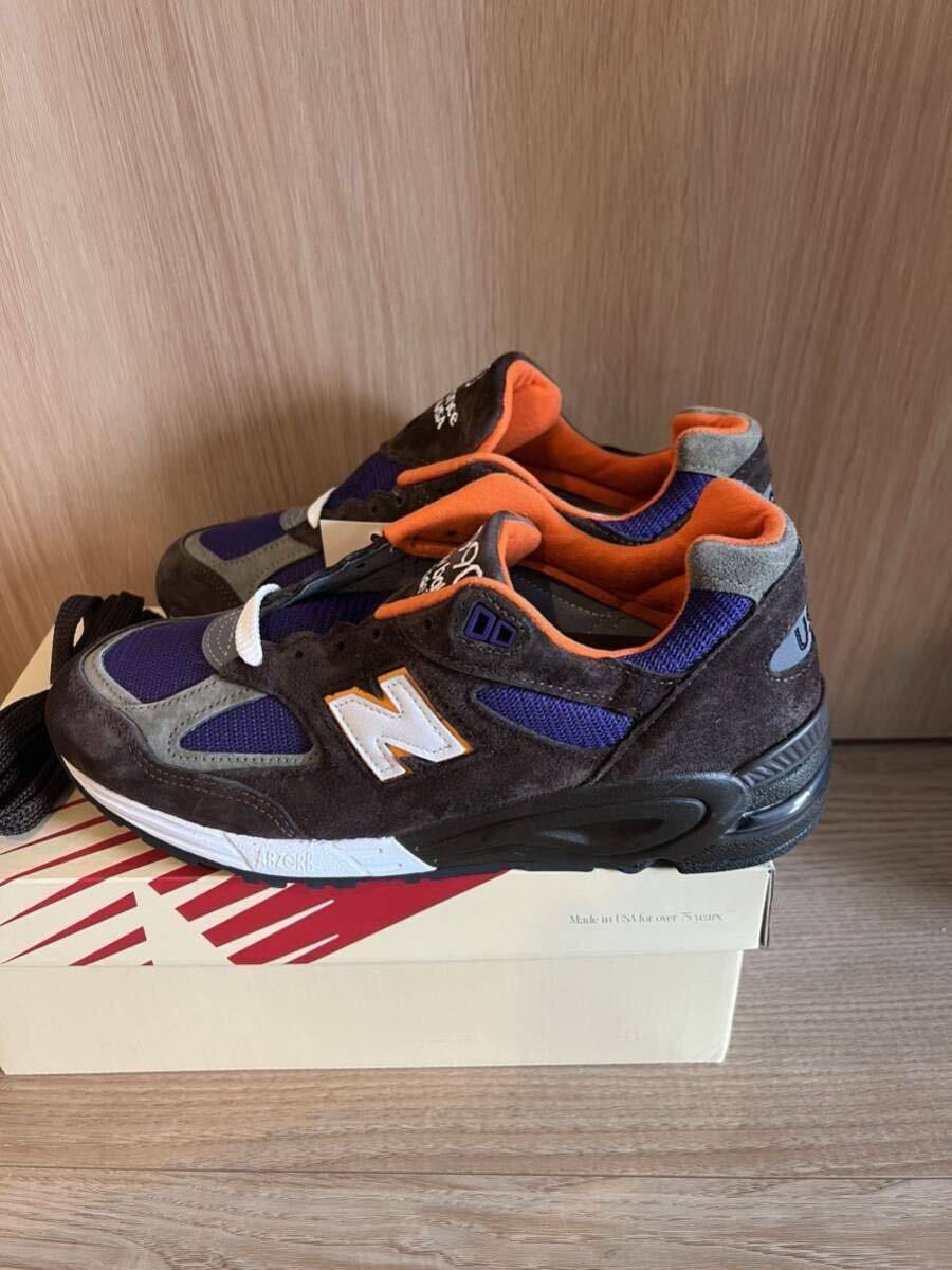 新品 New balance M990v2 BR2 アメリカ製 US8 26cm パープル ブラウン レザー スニーカー拍卖