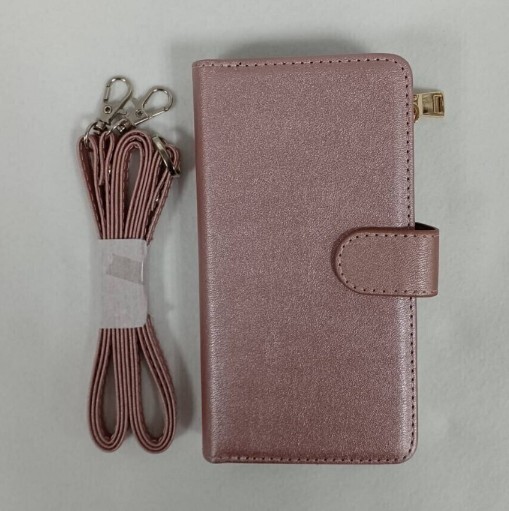 送料230円 Xperia Pro-Ⅰ スマホケース ピンク 手帳型 マグネット 肩掛け 首かけ 斜めがけ コインケース ファスナー付 カバー拍卖