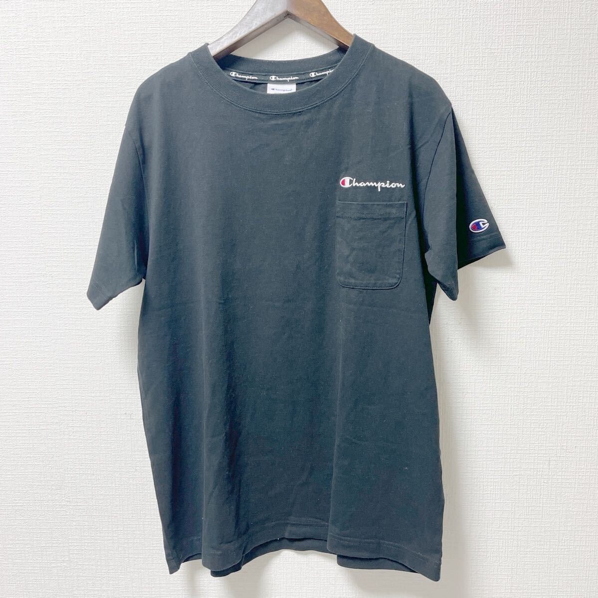 Champion チャンピオン 半袖 ポケット Tシャツ Mサイズ ブラック拍卖