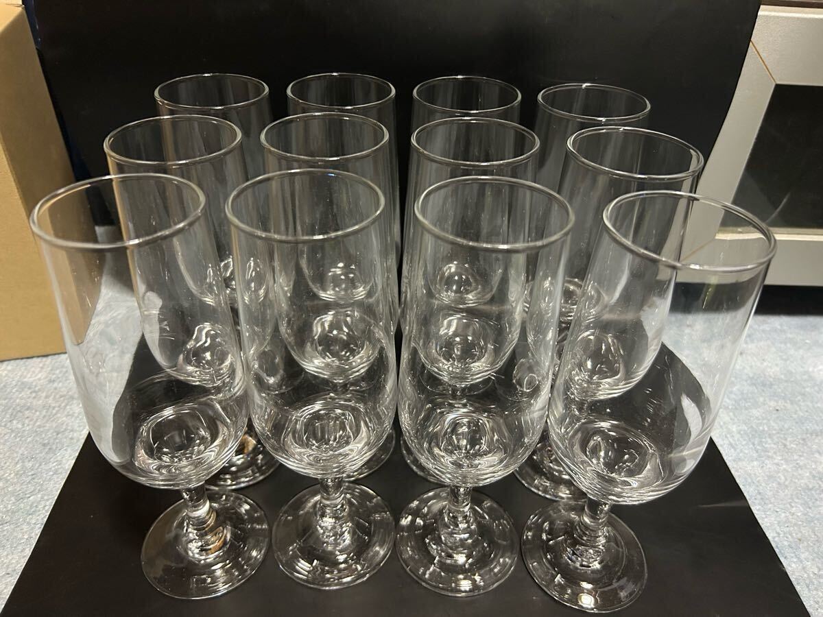 グラス ワイングラス ピルスナー T型 12個セット ビストログラス アンティーク フランス 手拭き 小道具 ガラス拍卖