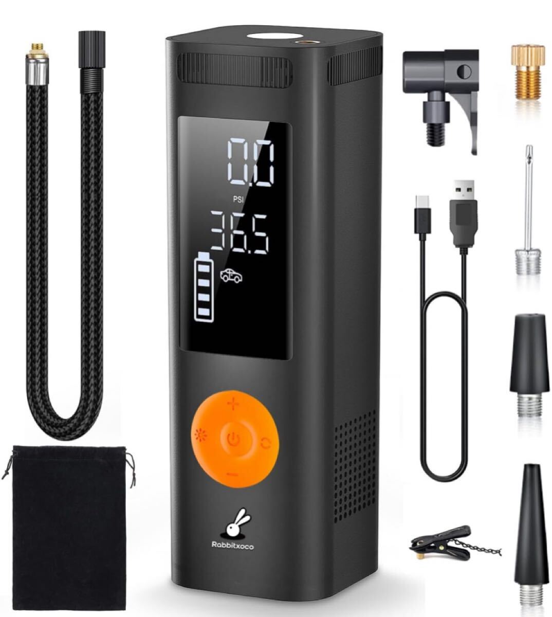 全バルブ対応】RABBITXOCO 電動空気入れ 充電式 車/自転車 タイヤ空気入れ 150PSI くうきいれ-電動 五つモード&4種単位 拍卖