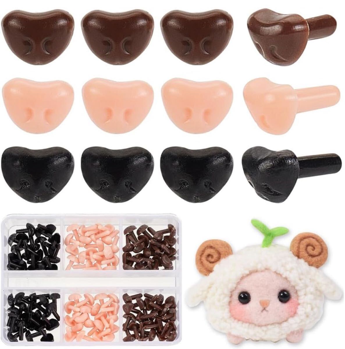 PH PandaHall 120個入り さし鼻 ぬいぐるみ用 動物鼻 3色 プラスチック製 三角形の鼻 ドールメイキング拍卖