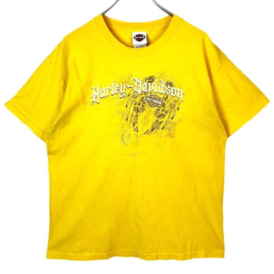 USA製ハーレーダビッドソンHarley DavidsonヘインズHANES半袖TシャツバイクTシャツBIKEモーターサイクルmotorcycle両面プリント黄色41216拍卖