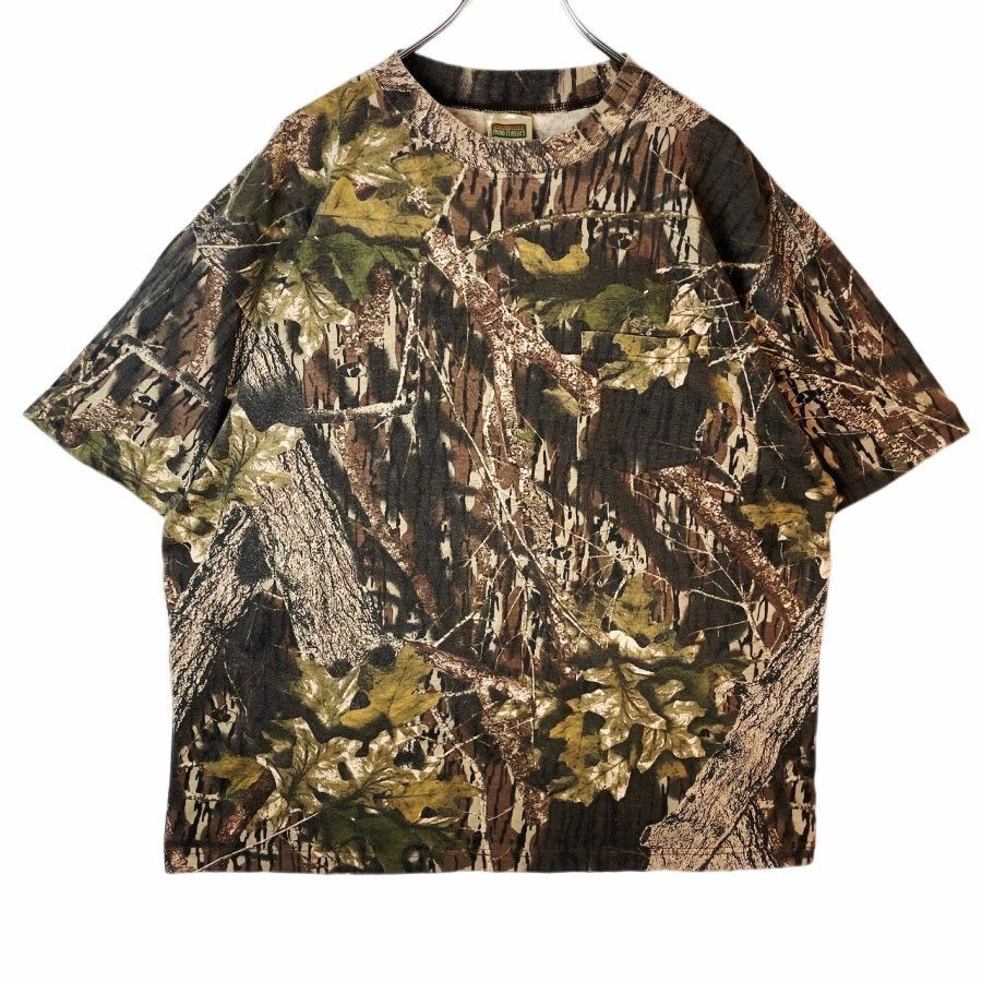 Mossy Oak半袖TシャツリアルツリーカモTシャツ胸ポケットrealtree迷彩カモフラージュバックプリント動物アニマル緑グリーン茶色ブラウ41219拍卖