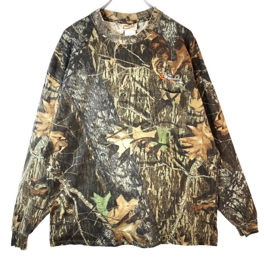 モッシーオークMossy Oak BREAK-UP長袖TシャツリアルツリーカモTシャツロンT胸ポケット企業系ロゴ刺繍realtree迷彩カモフラージュ茶色41220拍卖