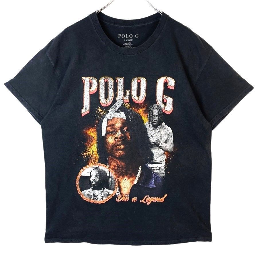 Polo GポロGラッパーTシャツアーティストTラップHIPHOPヒップホップストリート大判プリントデカプリント黒ブラックフェードvintage41220拍卖